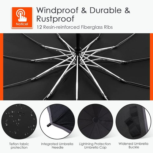 Bodyguard Inverted Umbrella - Large Windproof Design for Rain & Sun | Compact Reverse with Reflective Stripe, Teflon-Coated, Travel-Friendly