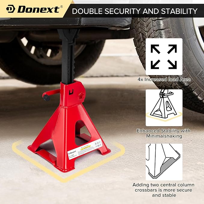 Donext Jack Stands 3 Ton (6,500 lb) Capacity Steel, 1 Pair Red Lifting Stand Adjustable Jack Stands