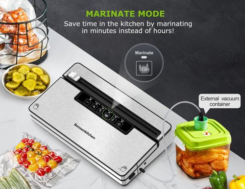 Bonsenkitchen Vacuum Sealer Machine - Stainless Steel Food Sealer with 5 Modes & Built-in Cutter | Silver Black