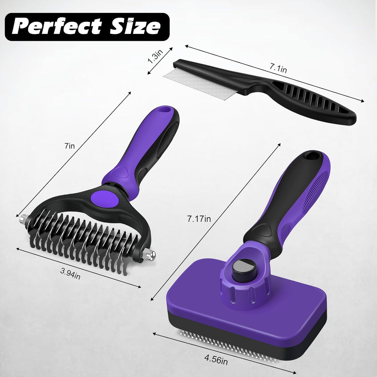 Skiennix Self-Cleaning Slicker Brush Set - 3PCS Pet Grooming Tools for Dogs, Cats & Horses | Skin-Friendly Dematting Comb (Purple)