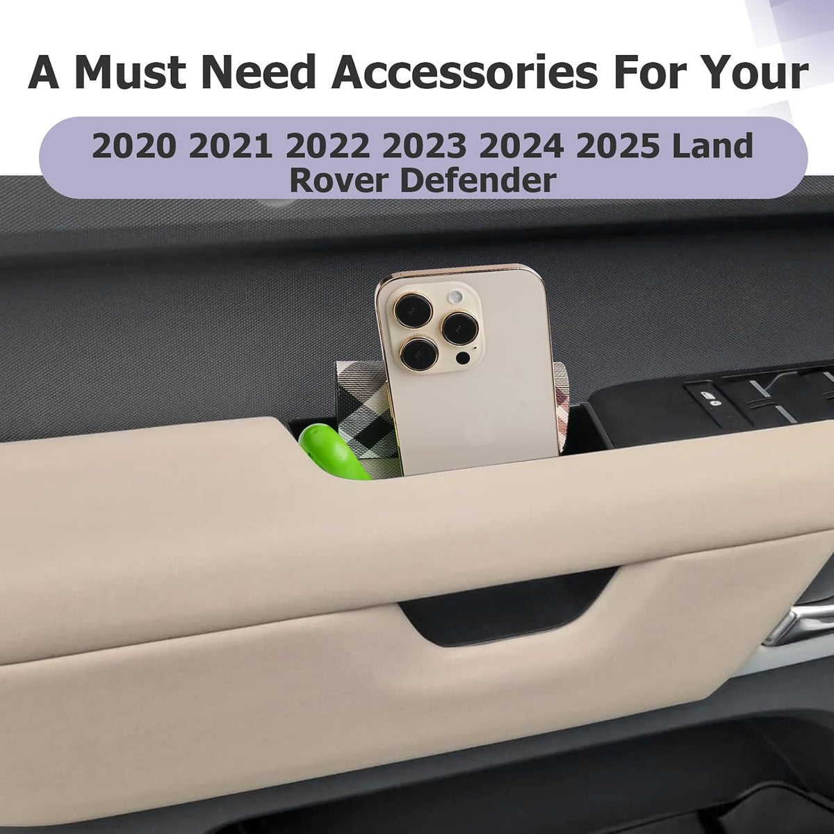 LUWU 2025 Defender Front Door Side Box Compatible with 2020 2021 2022 2023 2024 2025 Land Rover Defender Accessories Center Console Organizer Armrest Console Organizer Insert Tray 2-Pack