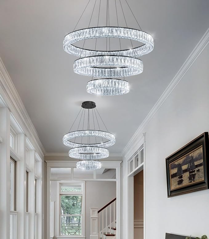 HAIXIANG Modern Glam Chandelier Crystal LED Remote Rings Chandelier Adjustable