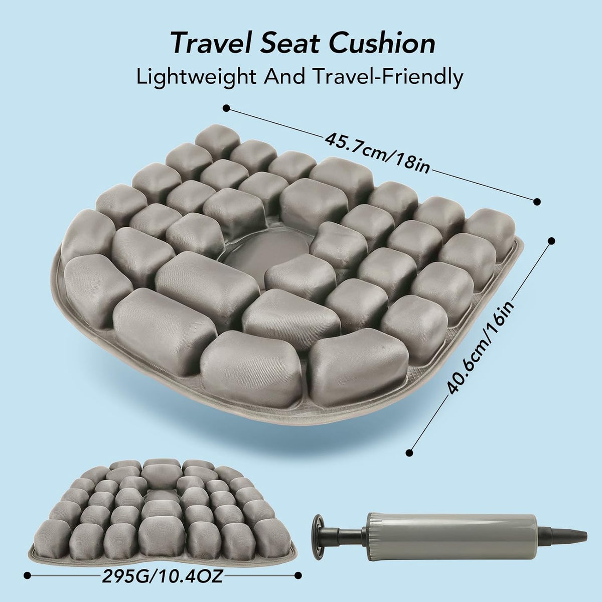 Travel Seat Cushion with 3D Air Inflatable Pressure Relief Design | Pressure Relief Cushion for Long Sitting, Portable Support Pillow for Home, Airplane & Daily Use, Tailbone Comfort Support