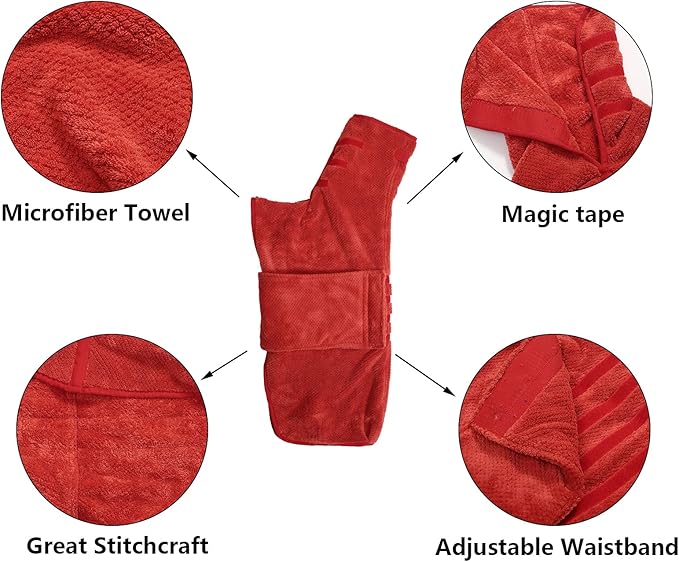 Geyecete Pineapple Grid Fast Drying Super Absorbent Dog Cat Bath Robe Towel - Red, XS