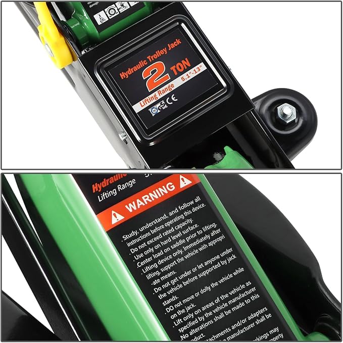 PM PERFORMOTOR Low Profile Hydraulic Trolley Service/Floor Jack, 2 Ton (4000 lbs) Capacity, Lifting Range 5.1"-13",Green,PM-TOL-FJ20-GR