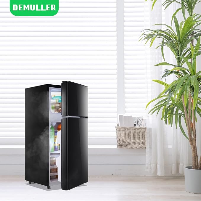 45L Mini Fridge with Freezer & Double Door Small Size Tiny Refrigerator with 7 Temperature Control Knob Only Suitable for One Person Use Black
