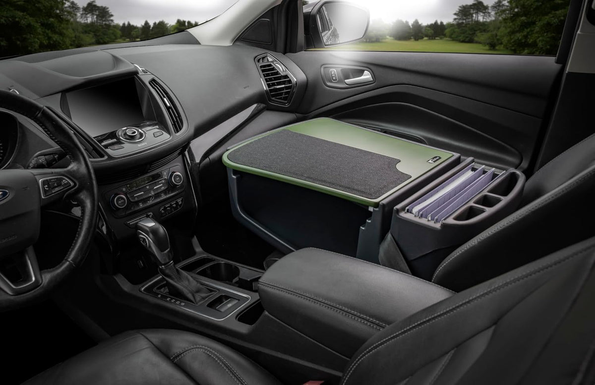 AutoExec Efficiency GripMaster Car Desk for Your Vehicle Workstation and Mobile Office, Army Green