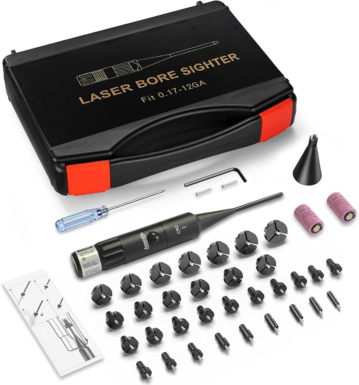 UUQ Professional Laser Bore Sight Kit - Red/Green Laser with 32 Adapters for 0.17 to 12GA Calibers | Ideal for Pistols, Rifles, and Shotguns