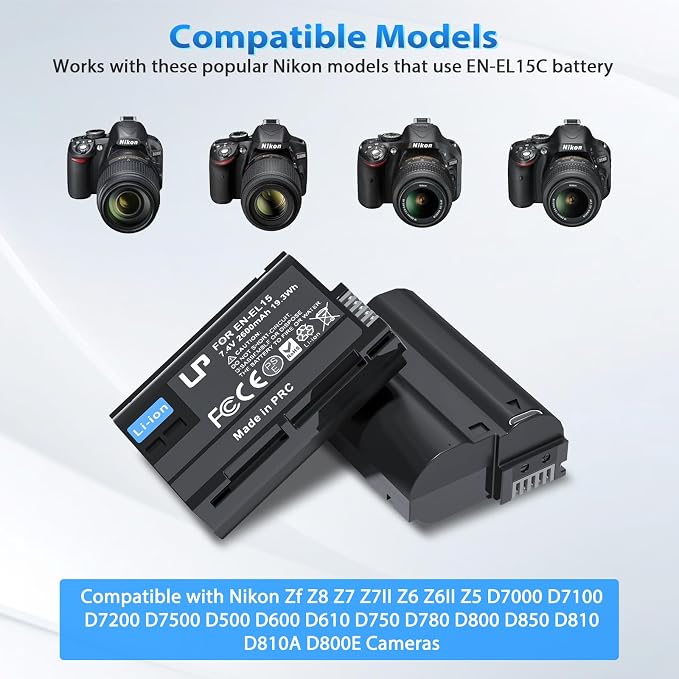 LP EN-EL15C Battery 2-Pack 2600mAh USB-C Fast Charging