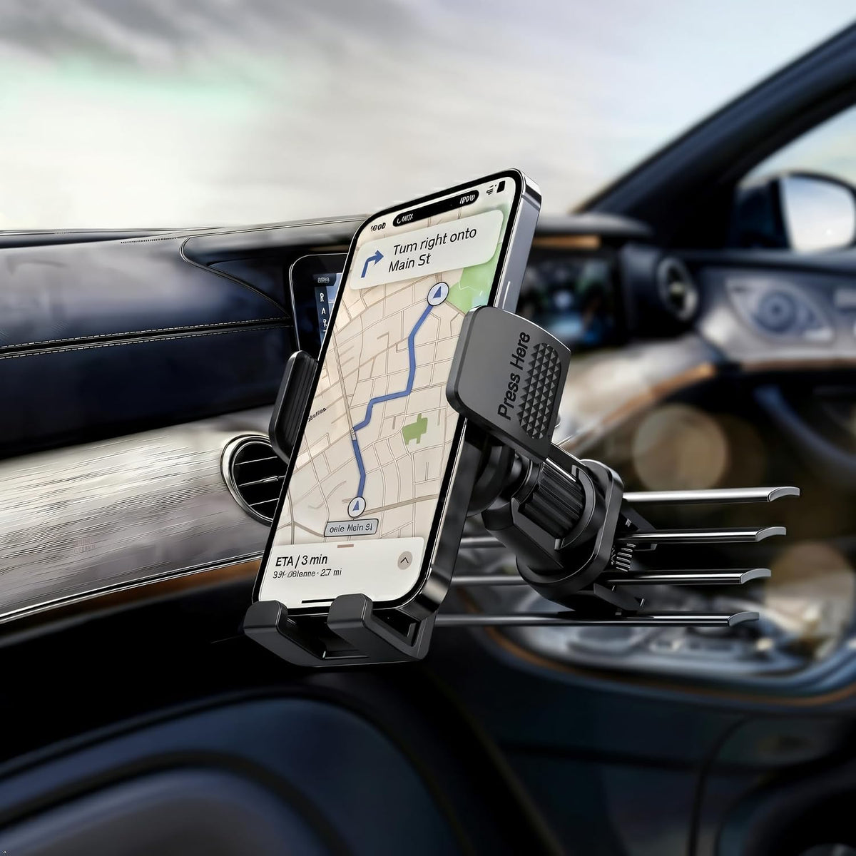 [2026 Upgraded Military-Grade Car Phone Holder Mount — Ultra-Stable Clamp Grip, 3-in-1 Dashboard/Windshield/Air Vent, One-Button Release — Heavy Duty Universal for iPhone & All Smartphones