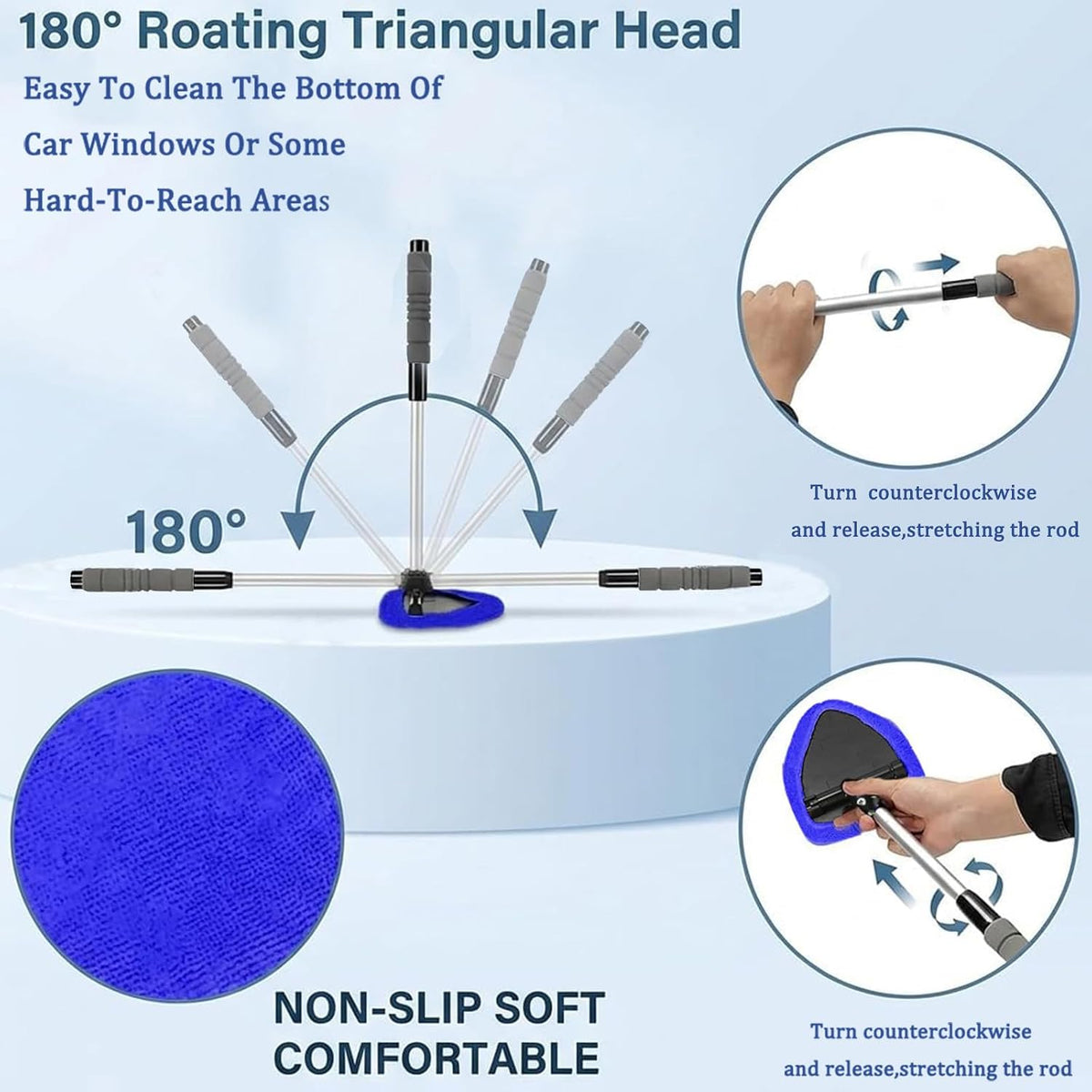 Car Windshield Cleaner Tool (2-Pack) with Extendable Handle, Inside Auto Window Glass Cleaning Kit with 8 Washable Microfiber Pads & Spray Bottle, Streak-Free Defogger Wand for Deep Dashboards