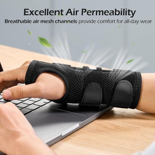 FREETOO Wrist Brace - Adjustable Carpal Tunnel Relief with 3 Stays | Left Hand Support for Tendonitis & Arthritis - Black (S/M)