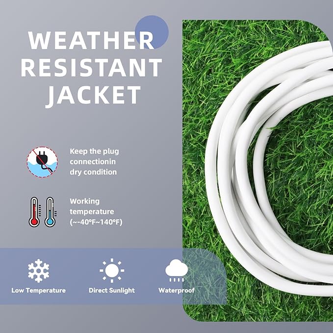 EP 12/3 50 FT Indoor Outdoor White Extension Cord Waterproof, 12 Gauge 3 Prong Power Cord Flexible Resistant Appliance Extension Cable Electric Cable Outside, 15A 1875W 12AWG SJTW, ETL Listed