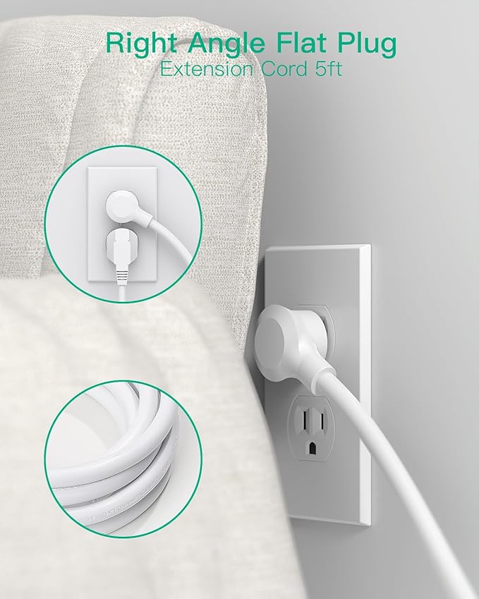 Power Strip Surge Protector - Flat Plug, 8 Wide Outlets with 4 USB Ports (1 USB C), 5FT Heavy Duty Extension Cord with Multiple Outlets, Wall Mount, Charging Station Overload Protection for Home Dorm