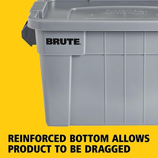 Rubbermaid Commercial Products Brute Tote Storage Container with Lids-Included 20-Gallon Gray Rugged/Reusable Boxes for Moving/Storing in Garage/Basement/Attic/Jobsite/Truck/Camping 2 Pack