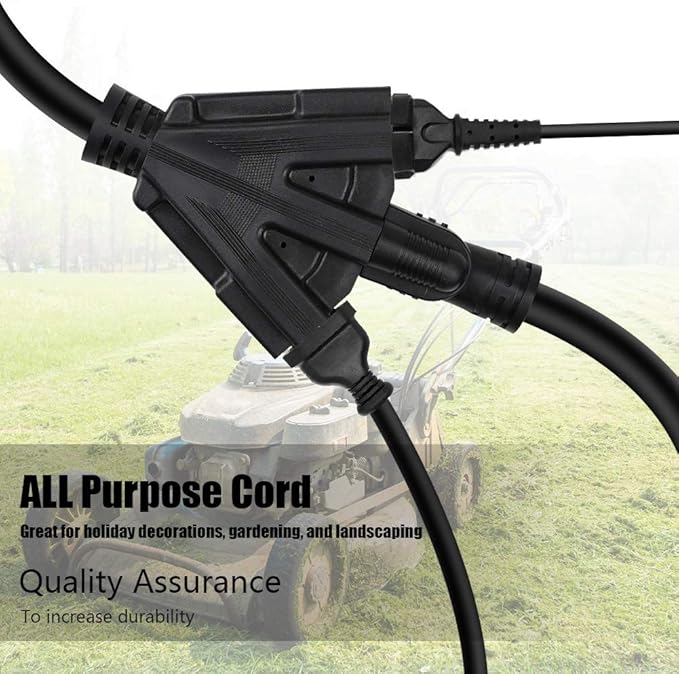 15FT 12/3 Outdoor Extension Cord, Heavy Duty 3-Outlet SJTW Indoor/Outdoor Three-Prong Power-Cord 12-Gauge Grounded 15-Amp 1875 Watts