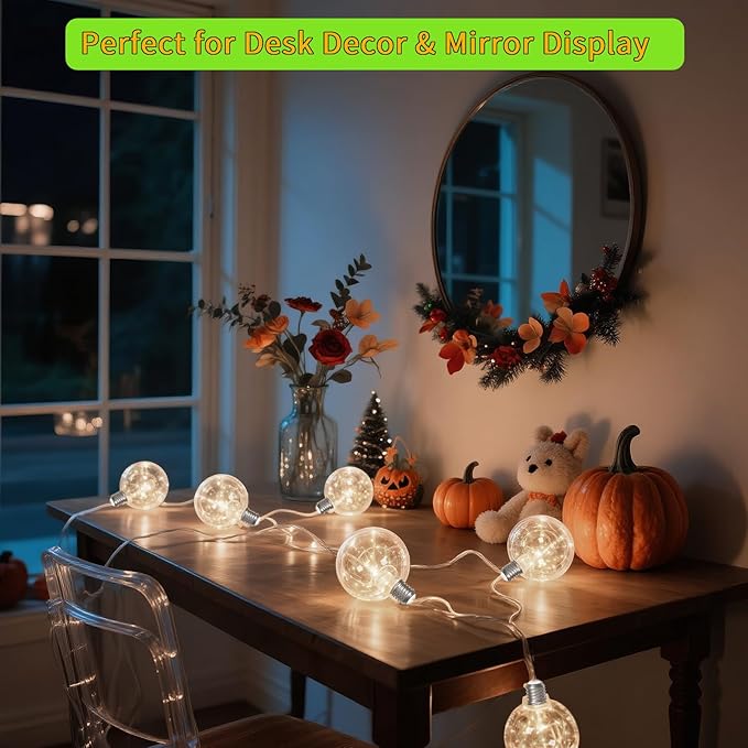 9 Pack Globe String Lights, 10.3FT LED String Lights Indoor, G100 Waterproof Decorative Christmas Lights Ball Bulbs, Built-in 15 LEDs, Warm White Plug-in Fairy Lights for Patio, Bedroom, Halloween
