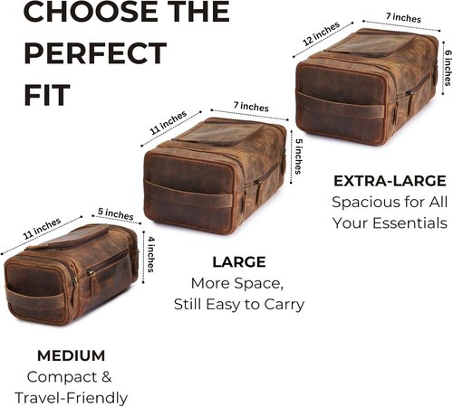 NomadCraftsCo. Extra Large Leather Toiletry Bag - Premium Travel Dopp Kit for Men, Stylish Organizer