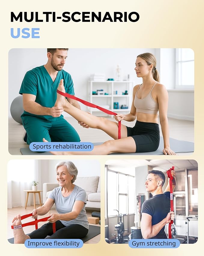 Trideer Stretching Strap Yoga Strap for Physical Therapy, 10 Loops Yoga Straps for Stretching, Non-Elastic Stretch Strap for Pilates, Exercise, Stretch Band for Women & Men