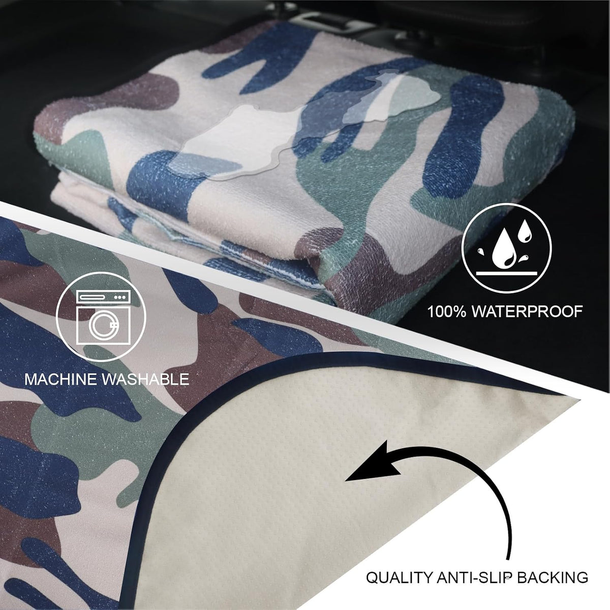 Sweat Towel Car Seat Cover Protector Front Seats for Gym Workout, Running, Swimming, Beach and Hiking, Waterproof Universal Seat Cover for Car, Trucks, Van & SUV (1, Camouflage, Rear Seat)