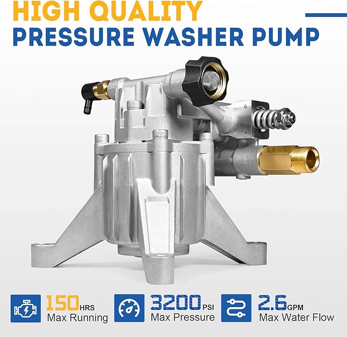 TOOLCY 7/8" Shaft Vertical Pressure Washer Pump - Rear Inlet/Outlet Max 3200 PSI @ 2.5 GPM OEM & Power Washer Pump for Gas Washer, More Replacement for Simpson, Ryobi, Honda etc