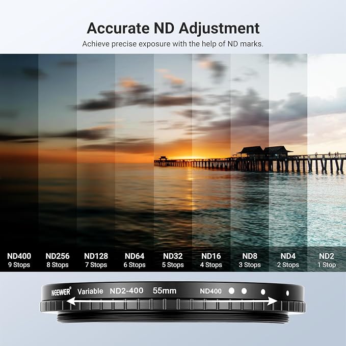 NEEWER 55mm Variable ND + CPL + UV Filter Kit