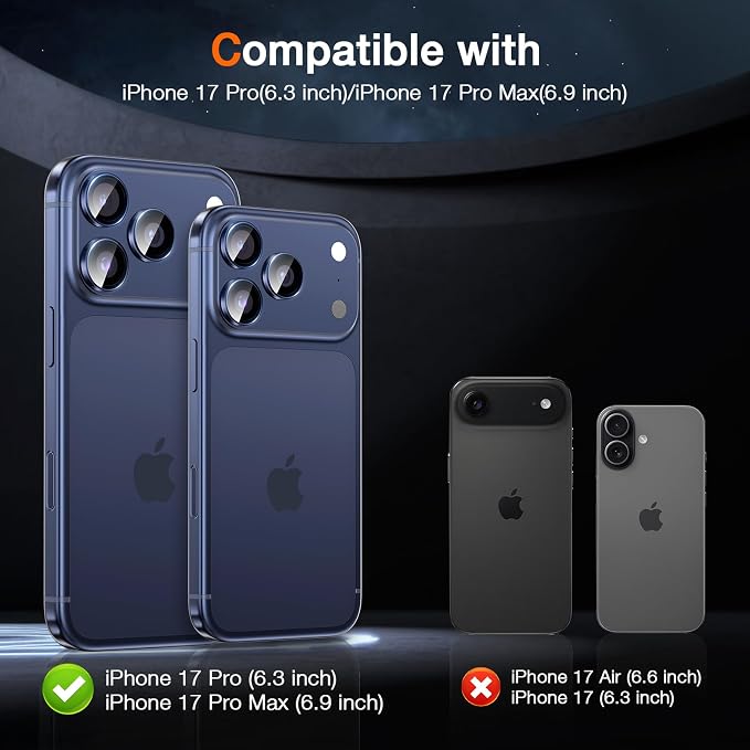 LK 2 Pack for iPhone 17 Pro/17 Pro Max Camera Lens Protector One-Click