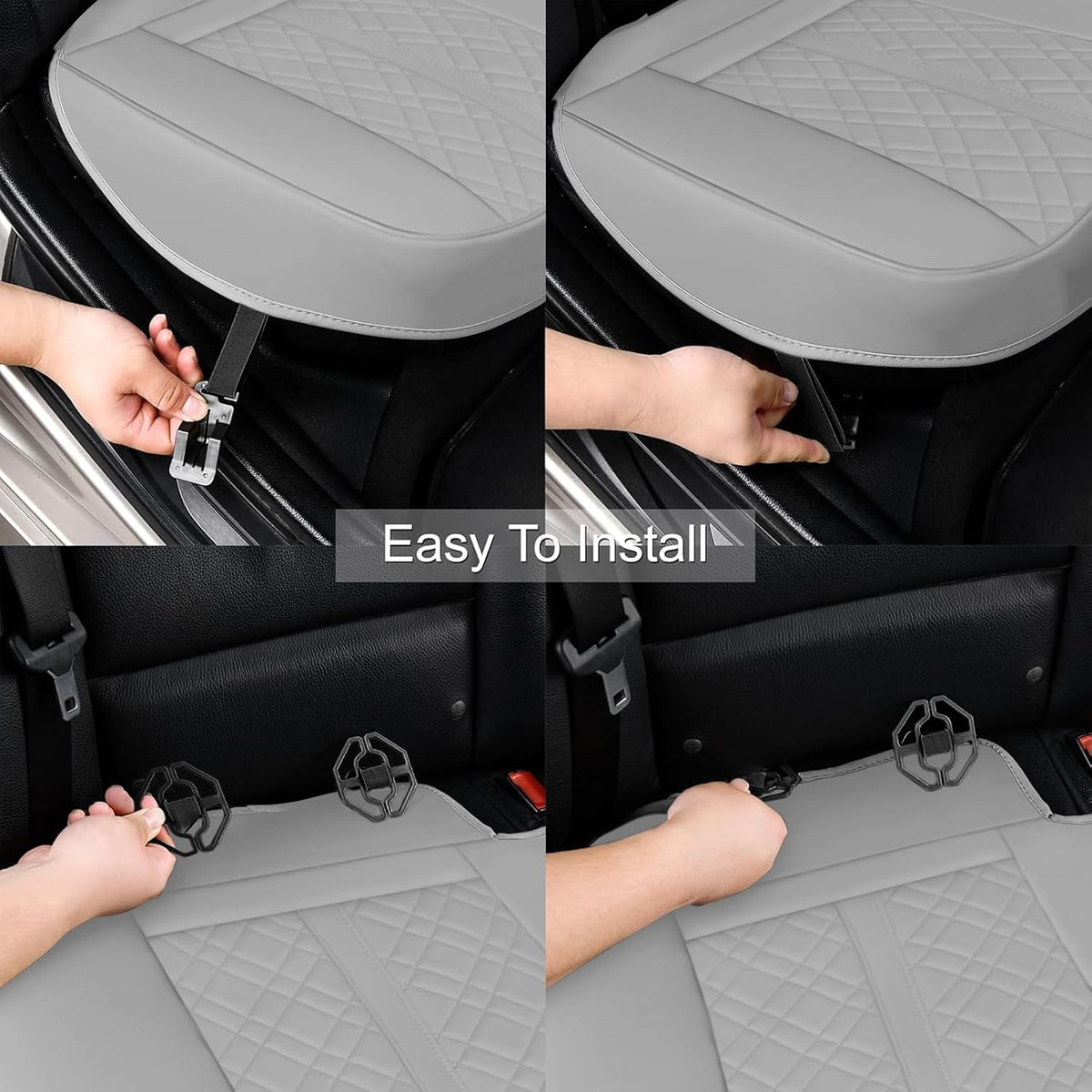 SanQing Car Seat Cover for Rear Car Seat Bottom,Luxury PU Leather Seat Cushion Protector Auto Interior Seat Cover Without Backrest,Full Wrapping Edge Works with Sedan SUV Pickup Minivan (Gray Rear)