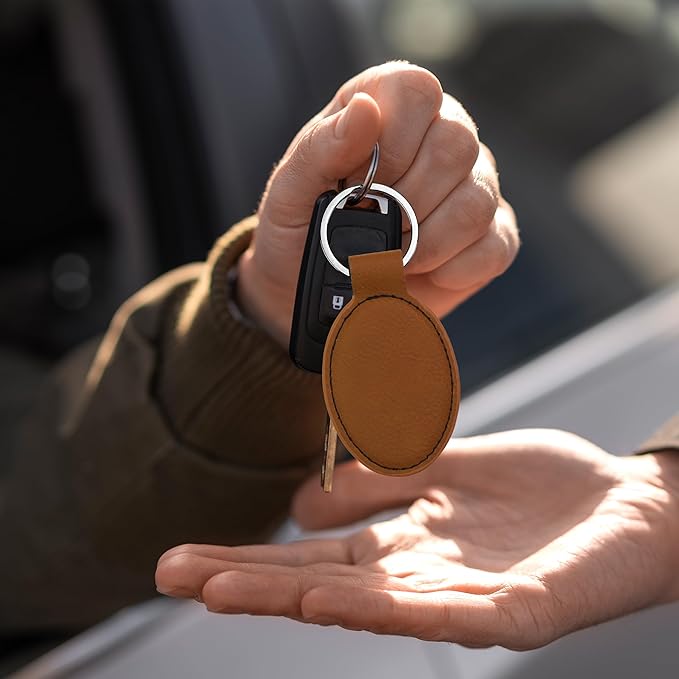 LaserGram Oval Keychain, Palm Trees, Personalized Engraving Included (Dark Brown)