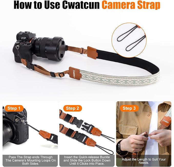 Cwatcun Bohemian Floral Camera Strap, Adjustable Crossbody DSLR Strap