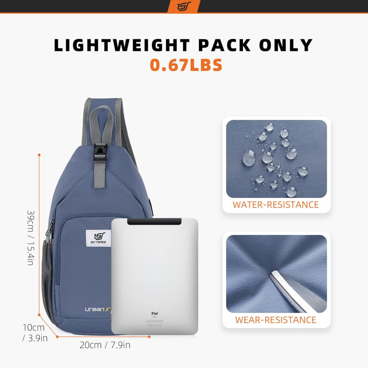 SKYSPER Sling Bag - RFID Crossbody Backpack for Travel & Hiking | Unisex Periwinkle Daypack