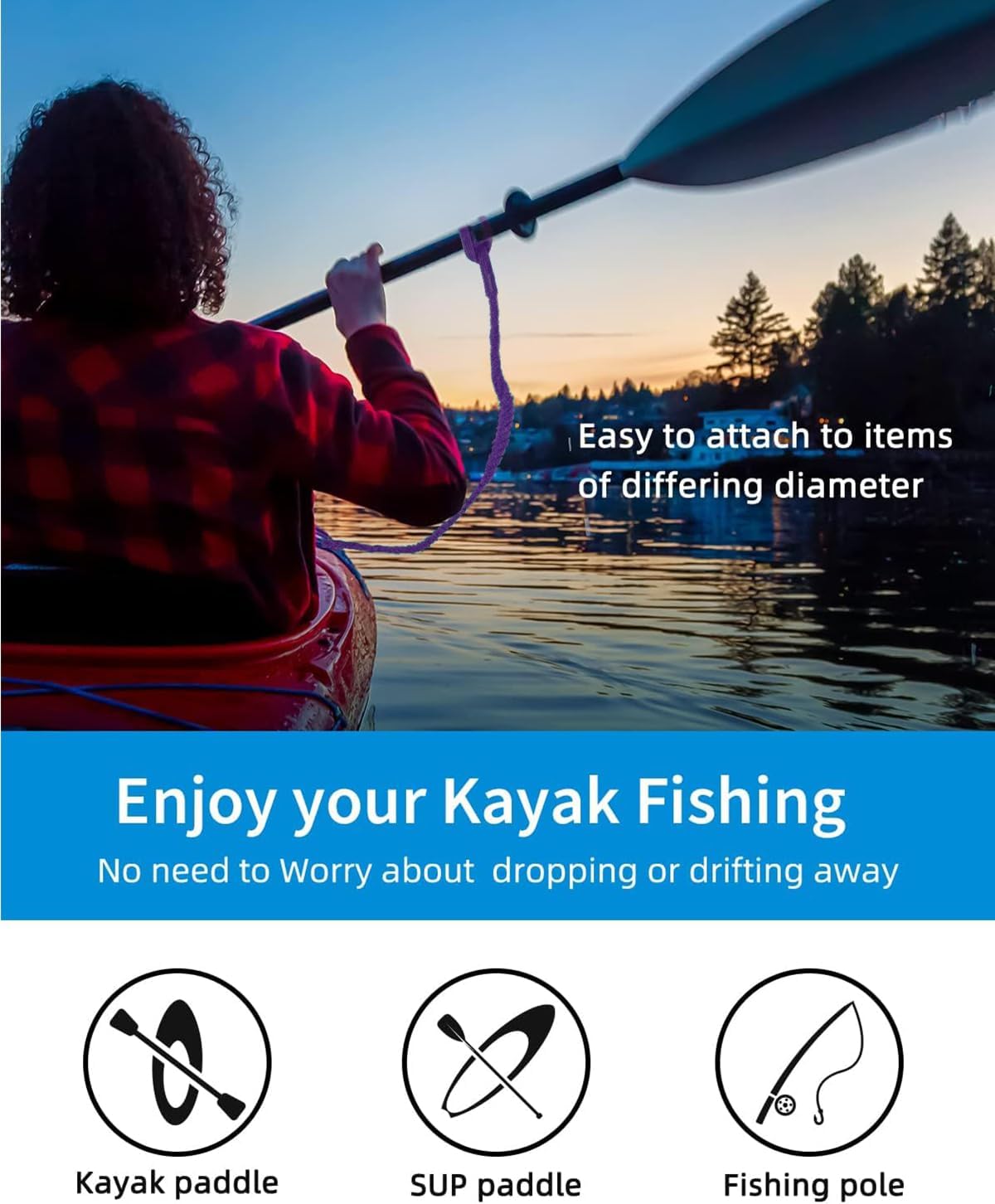 OCEANBROAD Kayak Paddle Leash - Stretchable Strap Lanyard for SUP & Canoeing | 4-7 Feet Length
