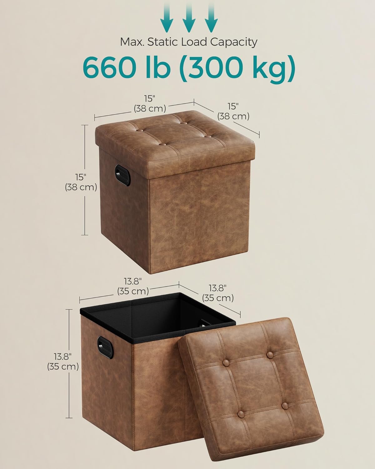 SONGMICS 15 Inches Folding Storage Ottoman, Cube Footrest