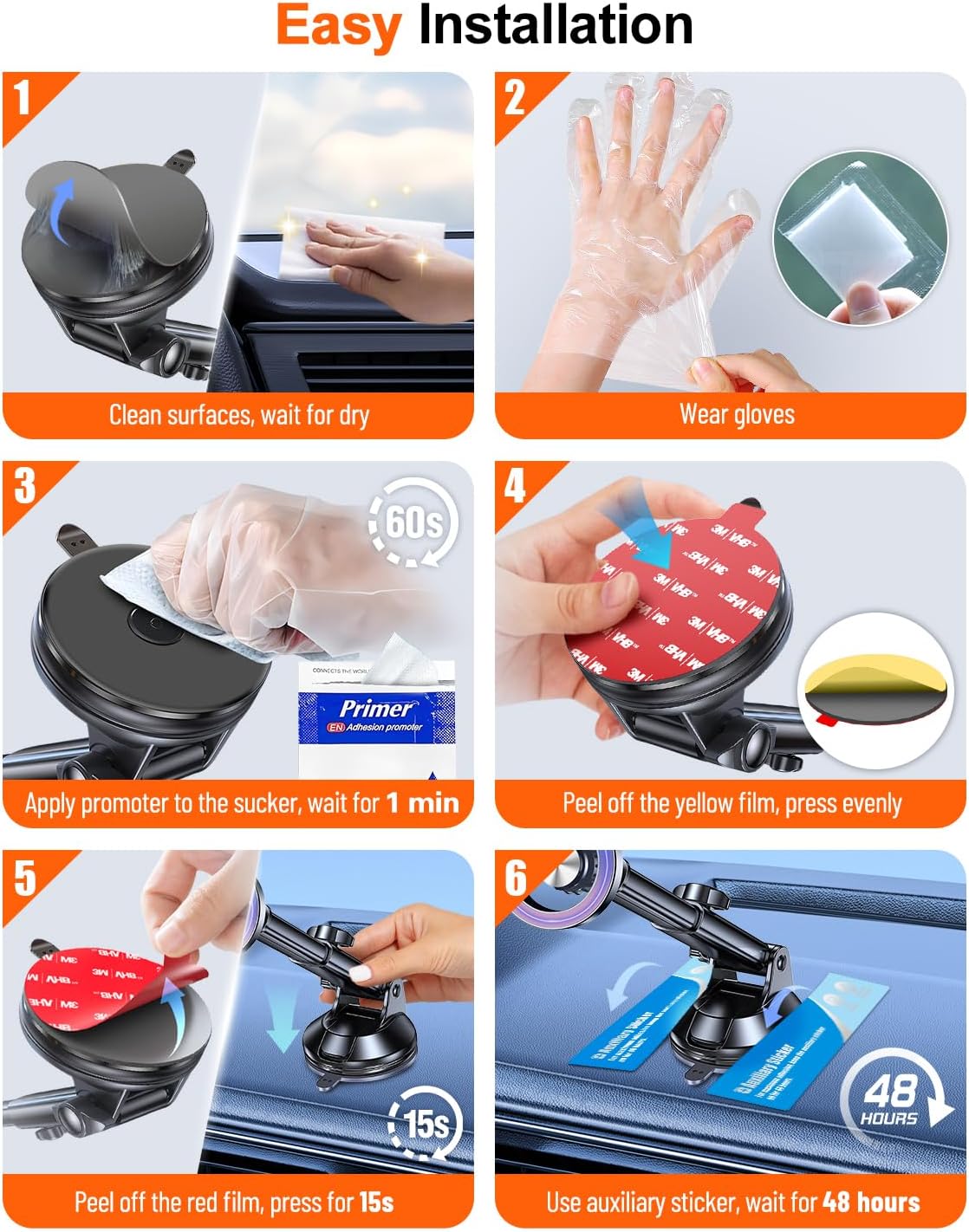 Sticky Adhesive Pad for Suction Cup: 6Pcs 3.15" Heat Resistant Double Sided Tape Replacement for Dashboard Car Mount, 80mm Round Sticker for Dash Windshield Phone Holder with Adhesion Promoter
