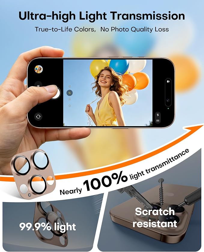 TAURI 2 Pack for iPhone 16 Pro Max/16 Pro Camera Lens Protector, Full Coverage