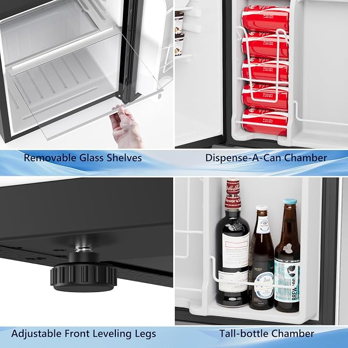 COWSAR 2.6 Cu.Ft Mini Fridge with Freezer, Quiet Reversible Door Compact Refrigerator, Small Refrigerator with 2 Removable Shelves, Adjustable Thermostat, for Office, Bedroom, Dorm, Silver