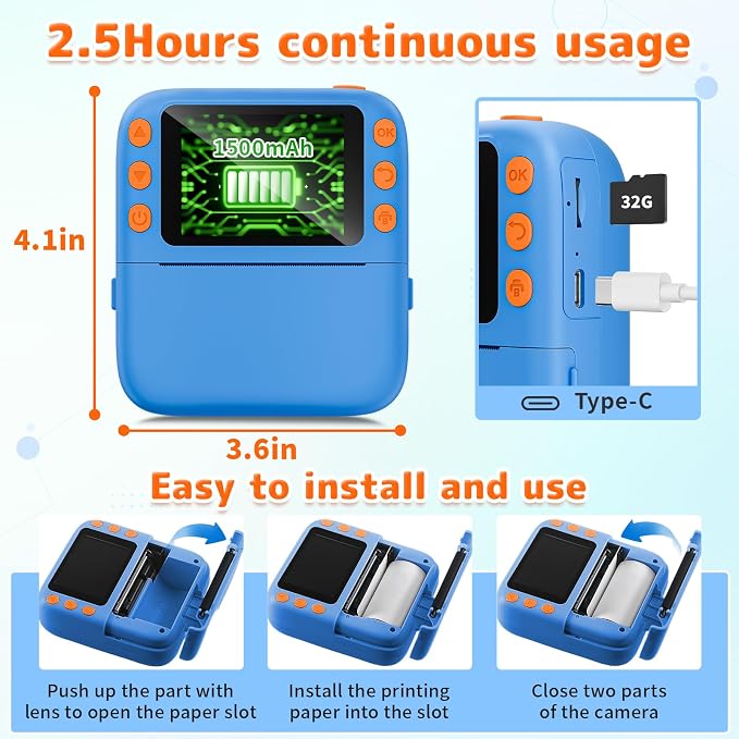Instant Print Camera for Kids, Christmas Birthday Gifts for Girls Boys