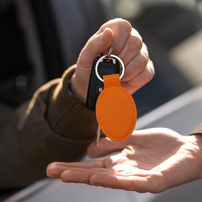 LaserGram Oval Keychain, Off Road Racer, Personalized Engraving Included (Orange)