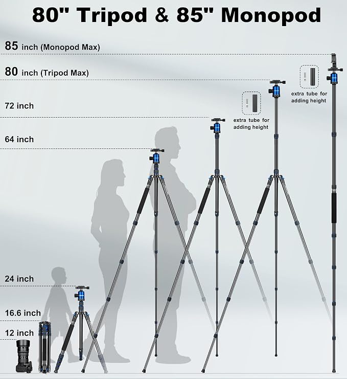 80/85 inches Heavy Duty Tripod for Camera and Phone, DSLR Binoculars Spotting