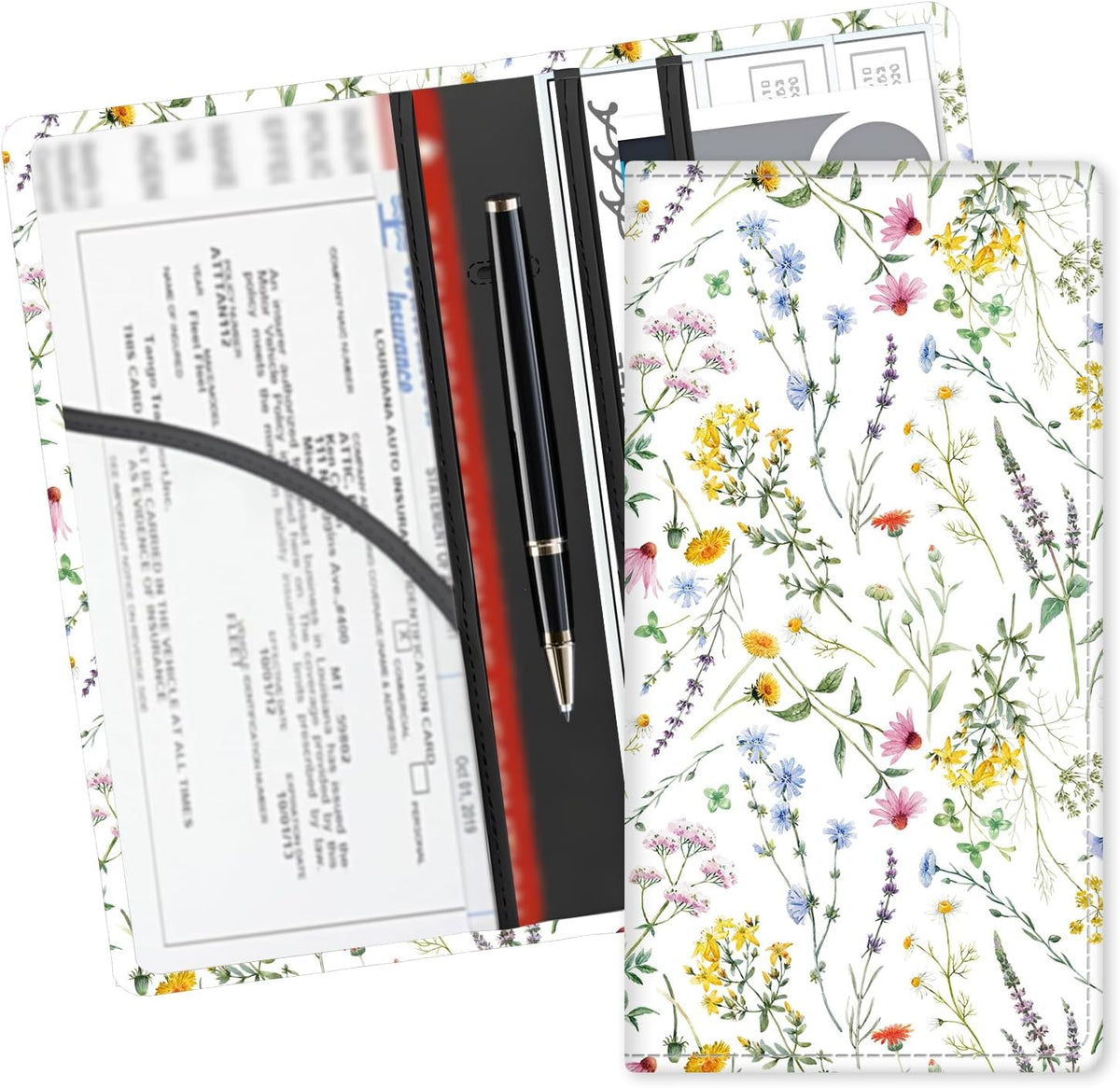 Leather Car Registration and Insurance Card Holder, Cute Car Accessories Vehicle Glove Box Car Organizer for Documents, Cards, License Cute Cactus