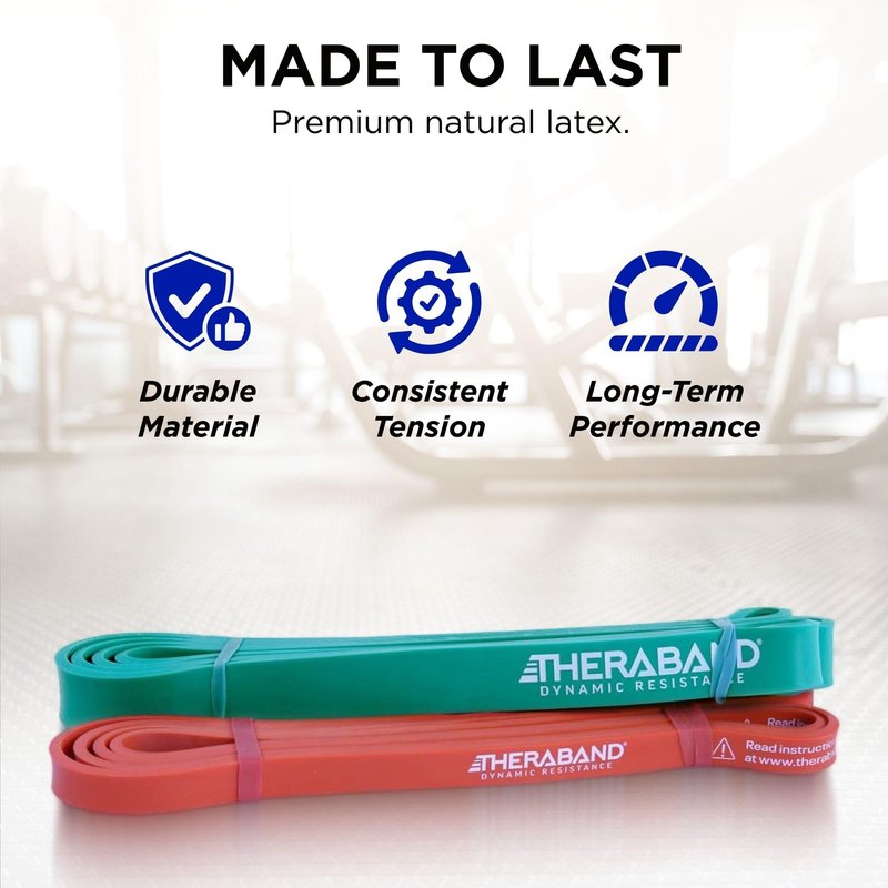 THERABAND High Resistance Bands, Set of 2 Elastic Super Bands for Improving Flexibility, Injury Rehab, & Full Body Workouts, Heavy Duty Stretch Bands for Lifting, 1 Light & 1 Medium Band, Multi