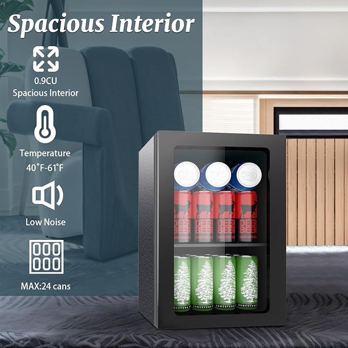DOGHLY 24 Cans/0.9 Cu.Ft Beverage Refrigerator Solid Door Mini Fridge | Fast Cooling Mini Cooler with Removable Shelves for Soda, Beer, Wine, Low Noise Beverage Fridge for Home, Office,and Dorm