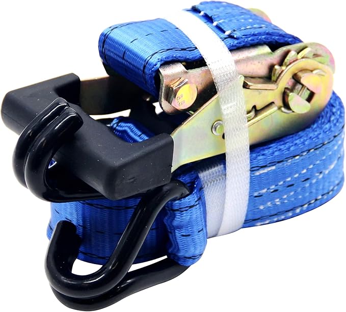 HFS(R) 4PC 1-1/2" x 15 ft Heavy Duty Ratchet Cargo Tie Down Straps 3000lbs Dual J-Hooks (Blue)