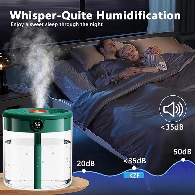 Dreamzy Humidifier for Large Room Cool Mist Bedroom Desktop Double Nozzle Cool Mist Humidifier with Night Light,with 2 Cleaning Brush Top Fill Lasts Up to 24 Hours,Auto Shut-Off,No leakage Design(Whit