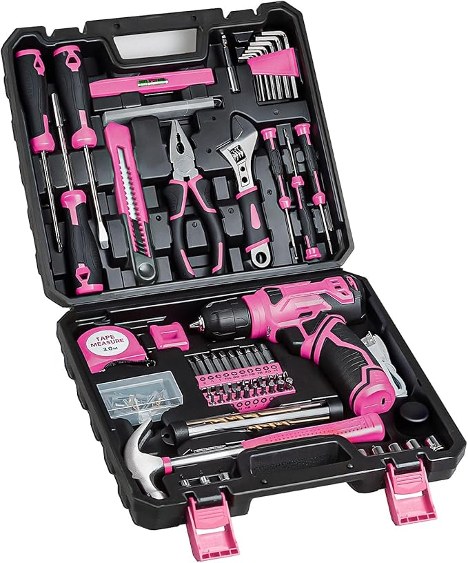Drill Set for Women, 132 Piece Home Tool Set with 8V Cordless Drill, Tool Kit for Women & Men, Perfect for Homeowner, Diyer, Handyman