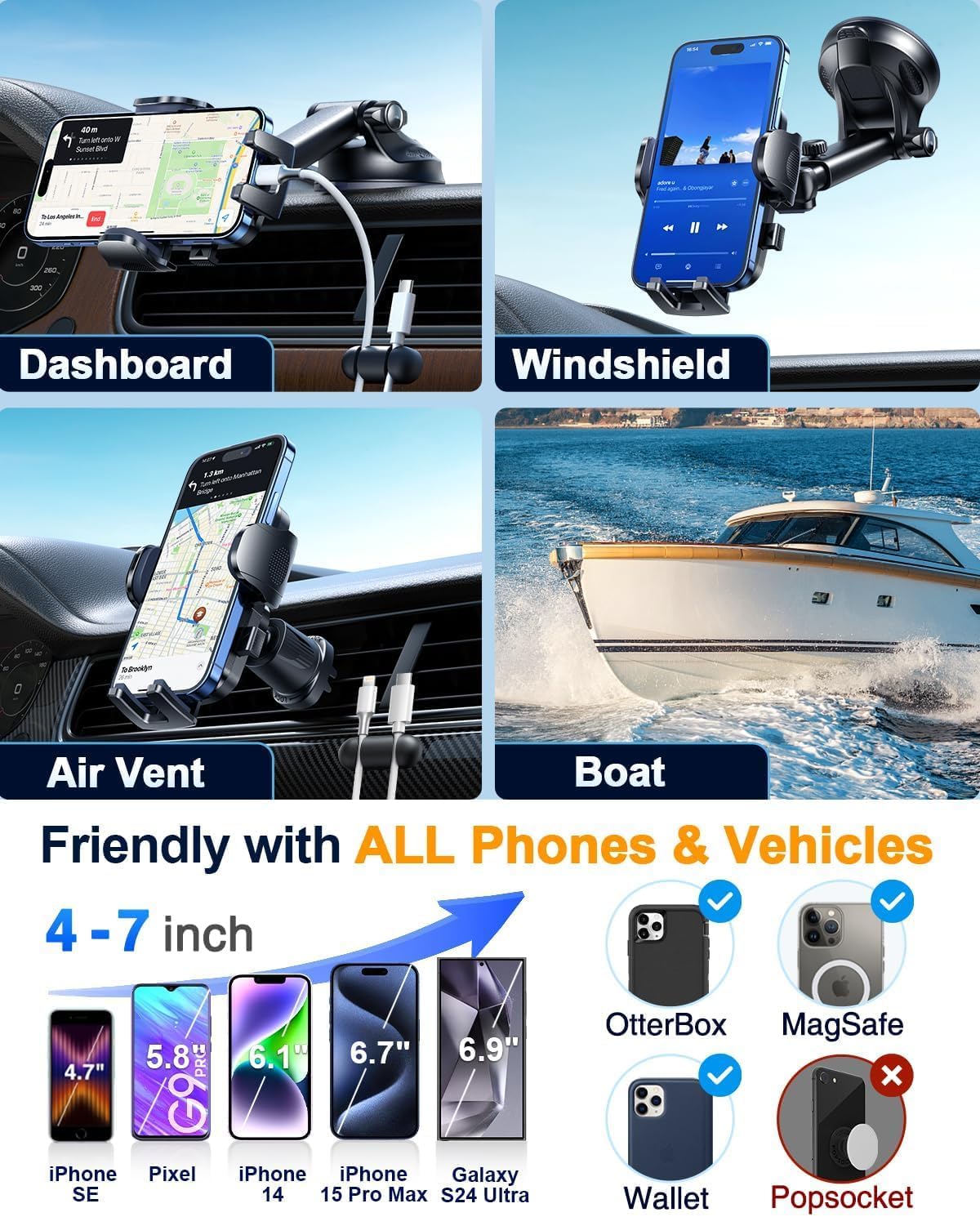 YRU [True Military-Grade & 360 Degrees Rotatable Suction 2025 Ultimate Car Phone Holder Mount 【90+LBS Safest Strongest & Patent Certs】 Dashboard Windshield Vent for iPhone 16 15 Pro Max Samsung, Red