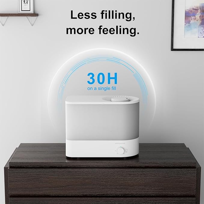 MEGAWISE 2025 Humidifier, 6L Large Capacity, 50H Runtime, Enjoy ultra-quiet, cool mist for your bedroom, nursery, or indoor plants. Top-fill design for effortless convenience (White)
