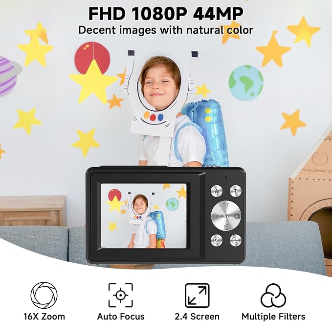 Digital Camera, 44MP Compact Camera, FHD 1080P Point and Shoot Digital Cameras