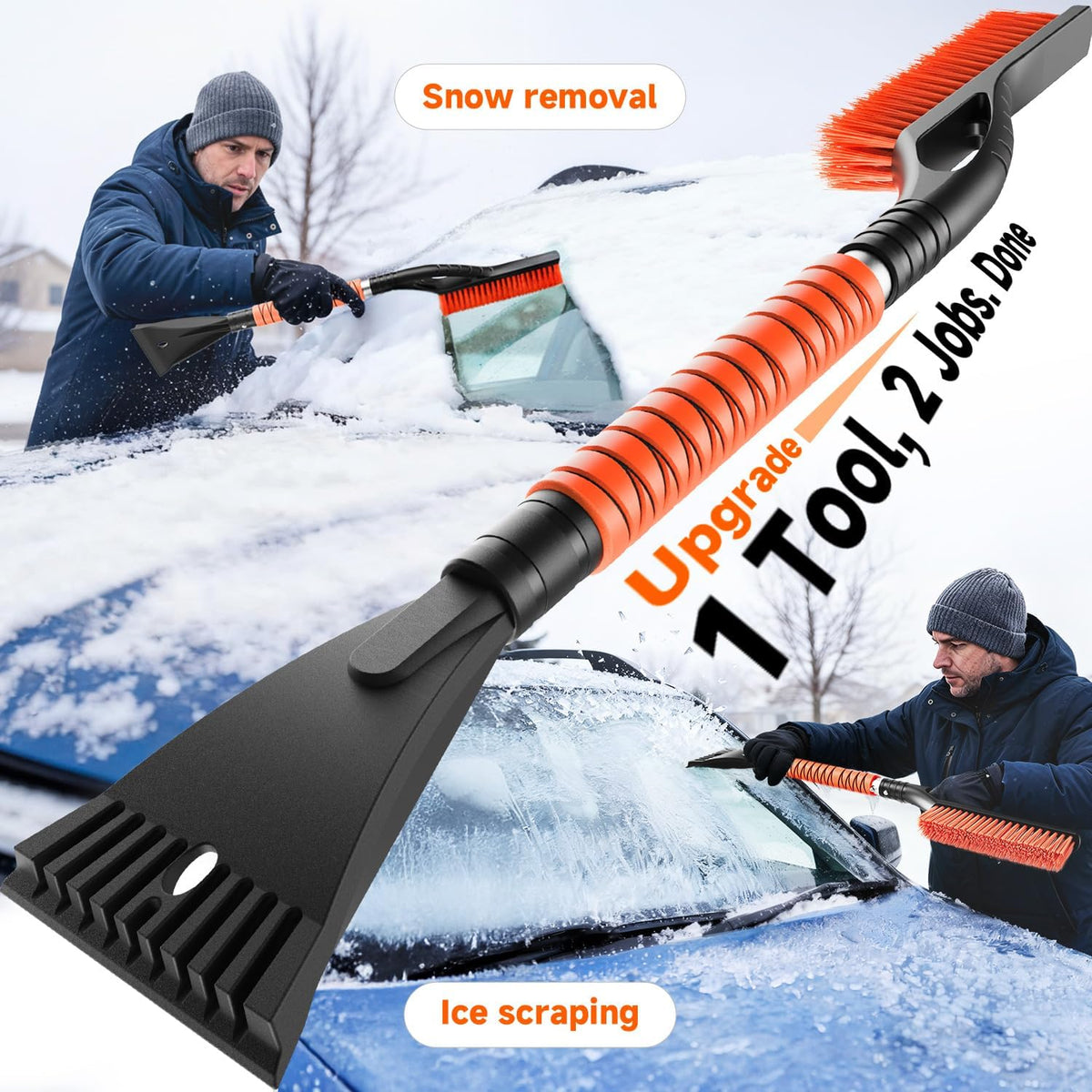 DMJN [2026 Upgraded 27'' Snow Brush and Ice Scrapers for Car Windshield [One-Wipe Clean] Detachable Snow Brush for Car with Ergonomic Foam Grip for Cars, Trucks, SUVs