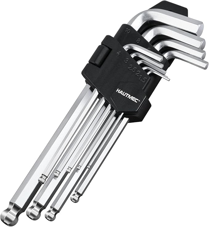 HAUTMEC Metric Allen Wrenches Sets with Ball End, 9PCS L Shape Hex Key Set, CR-V Steel Allen Key Set, 1.5-10mm, Industrial Grade, Strength Helping, HT0223-SS